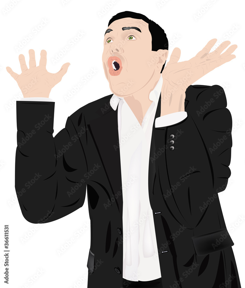 The man does not hide emotion of a fright The man does not hide emotion of a fright