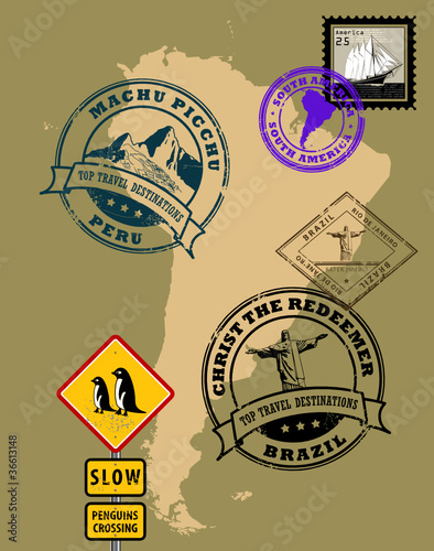 Set of rubber stamps of theme South America