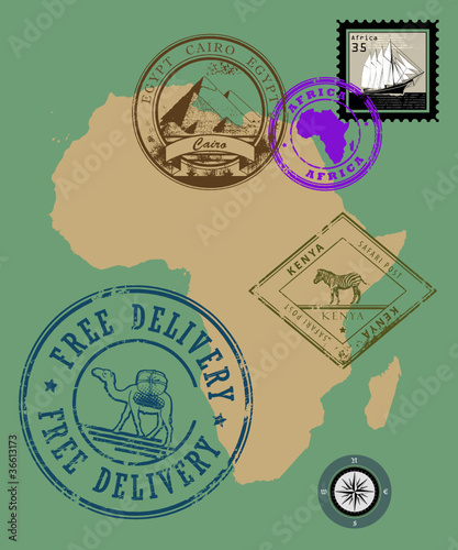 Set of rubber stamps of theme Africa