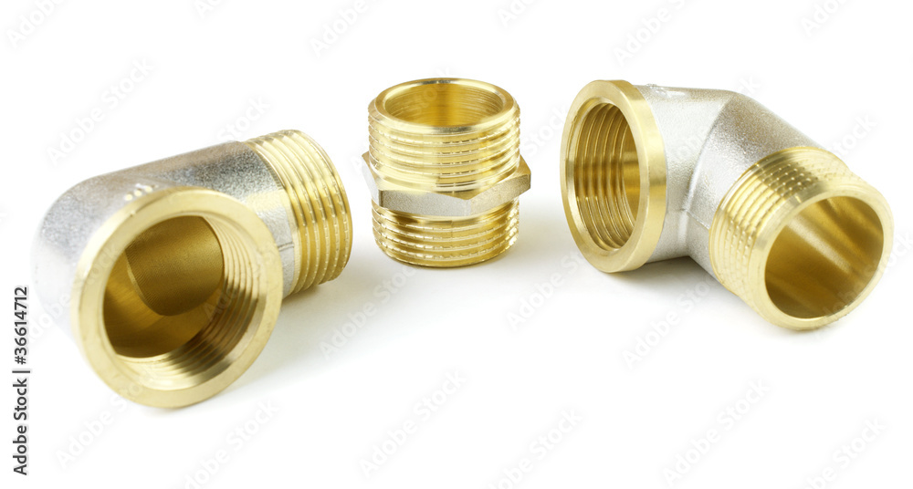 Three brass fitting on a white background Three brass fitting on a white background