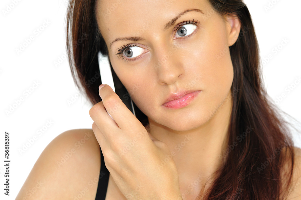 Young caucasian beautiful girl talking by telephone Young caucasian beautiful girl talking by telephone