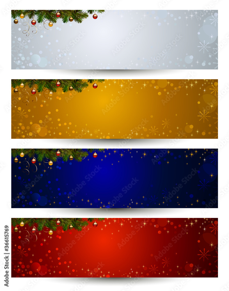 set of four color various Christmas banners