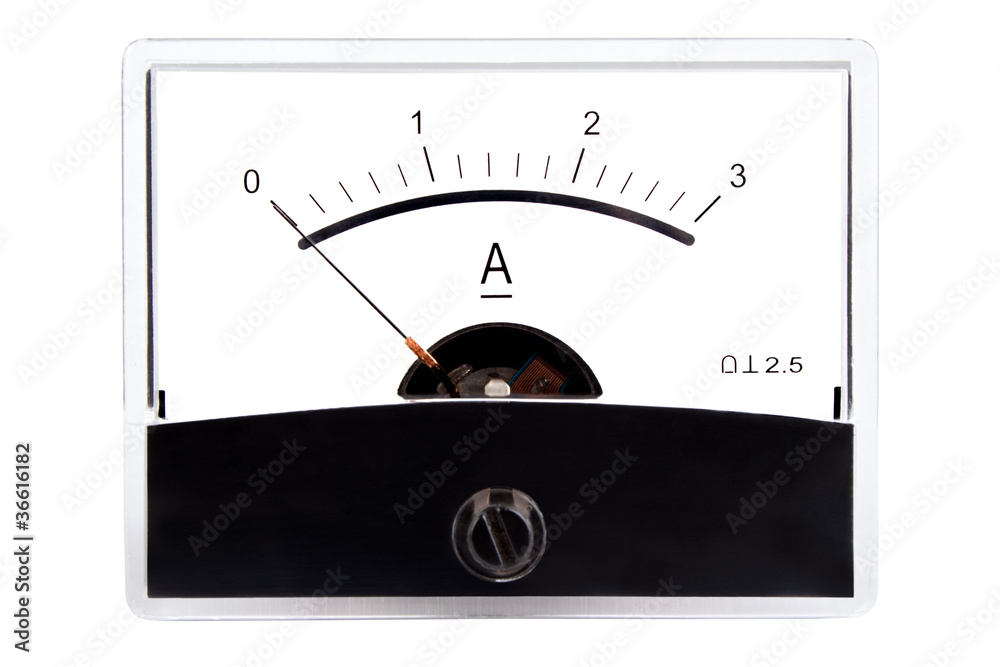 Analog current panel meter, isolated on white..