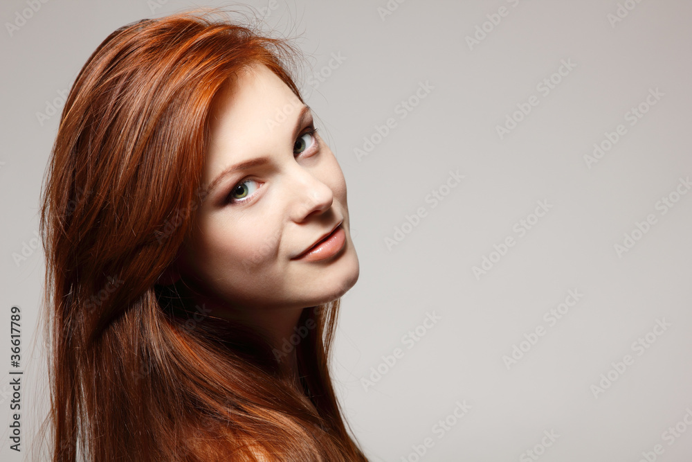 teenager girl beautiful red hair cheerful