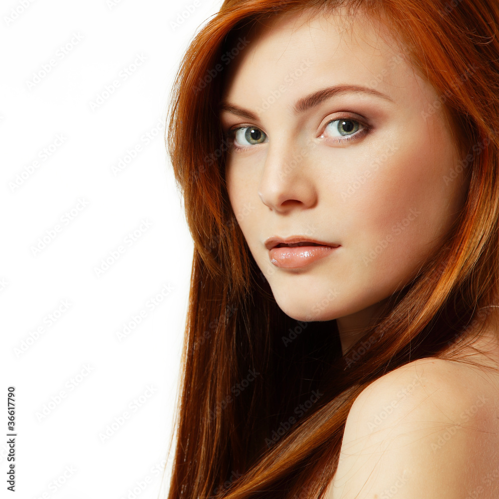Naklejka premium teenager girl beautiful red hair cheerful enjoying