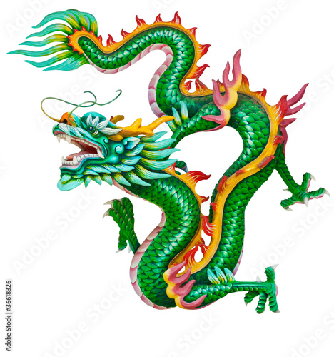 Green dragon isolated on white background with clipping path © sattapapan tratong