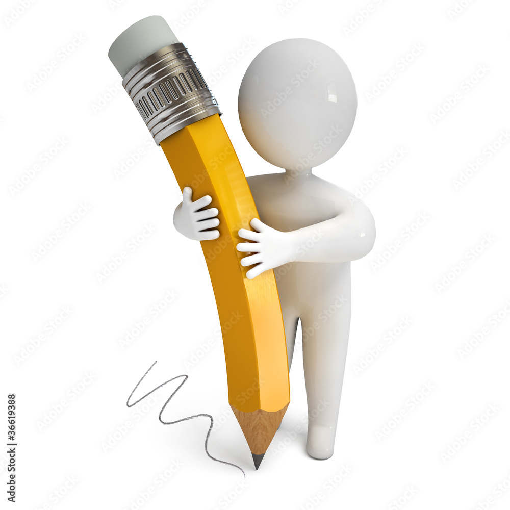 Person holding a pencil, on a white background, 3d render Stock ...