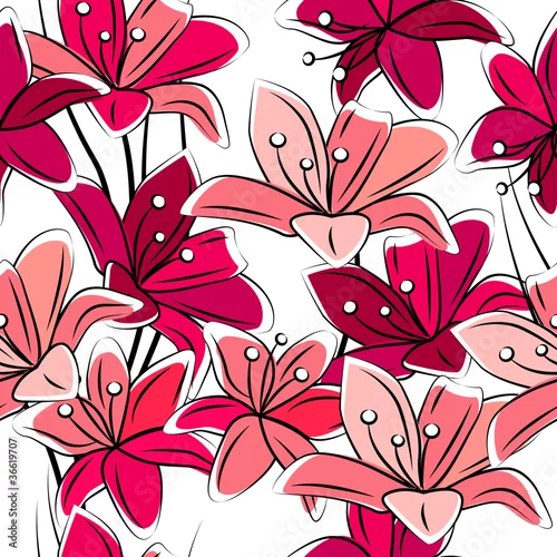 Tapety Bezszwowy wzór z czerwonymi lelujami na bielu