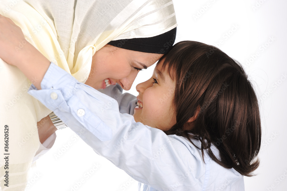 Muslim mother and son loving each other Muslim mother and son loving each other