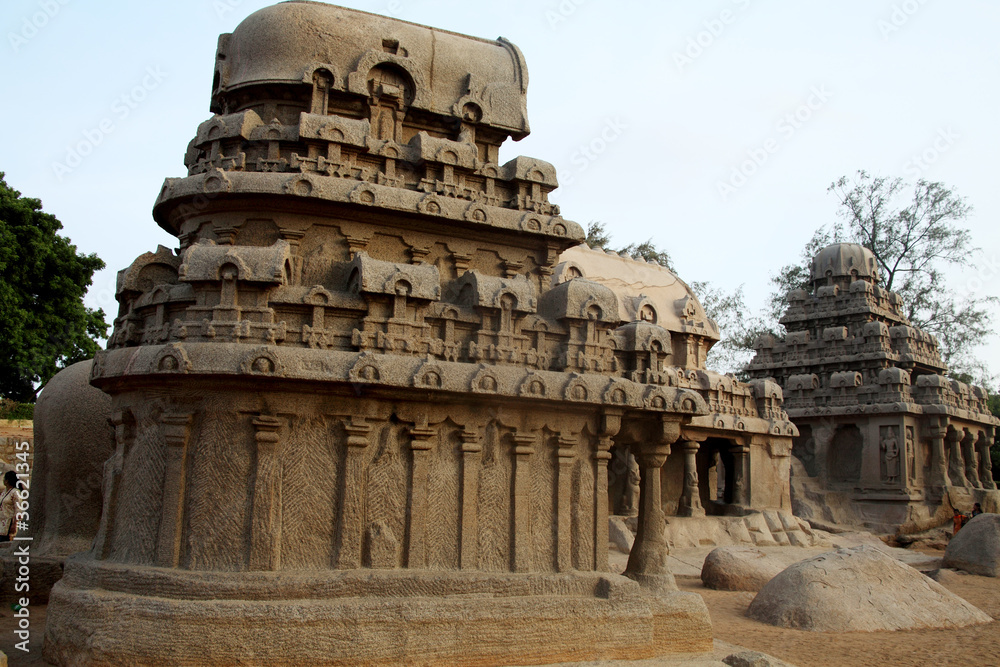 Pancha ratha temples in Mammallapuram, India