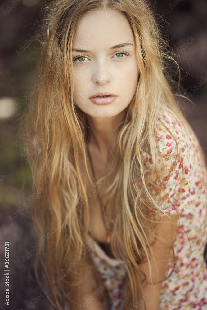 Portrait of a blonde girl with green eyes, a mermaid Portrait of a blonde girl with green eyes, a mermaid