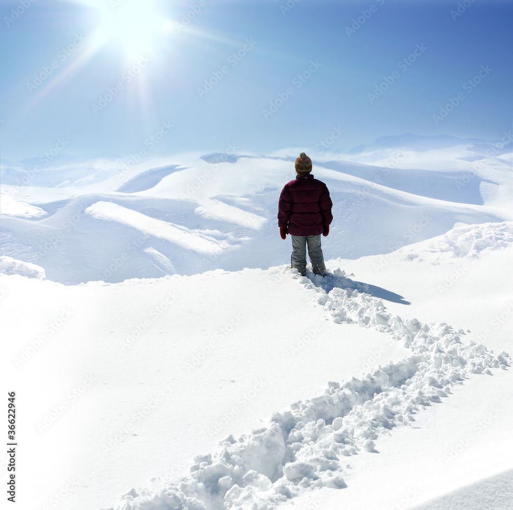 Human on mountain, winter, snow, walk