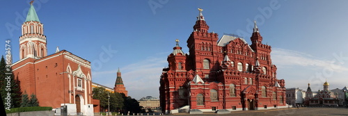 red square with kremlin tower and historical museum building