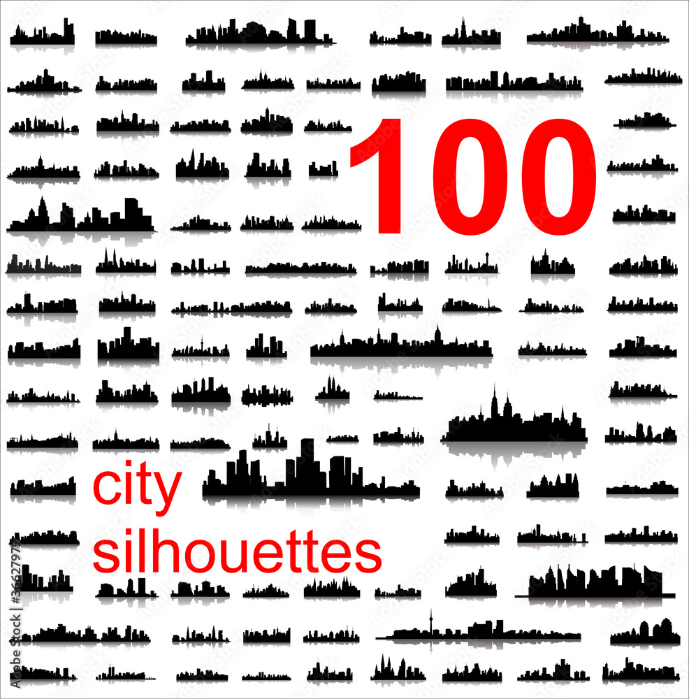 Obraz premium City silhouettes of the most popular cities of the world.