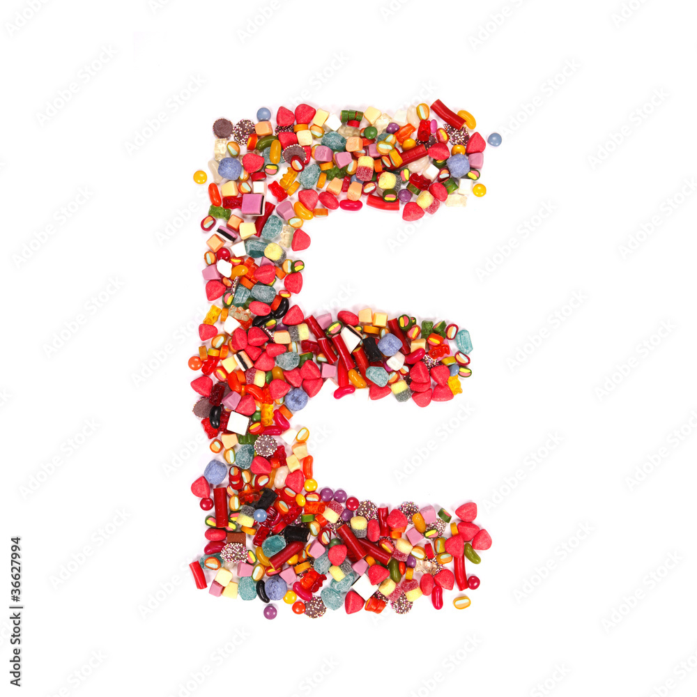 Candy letter on white background