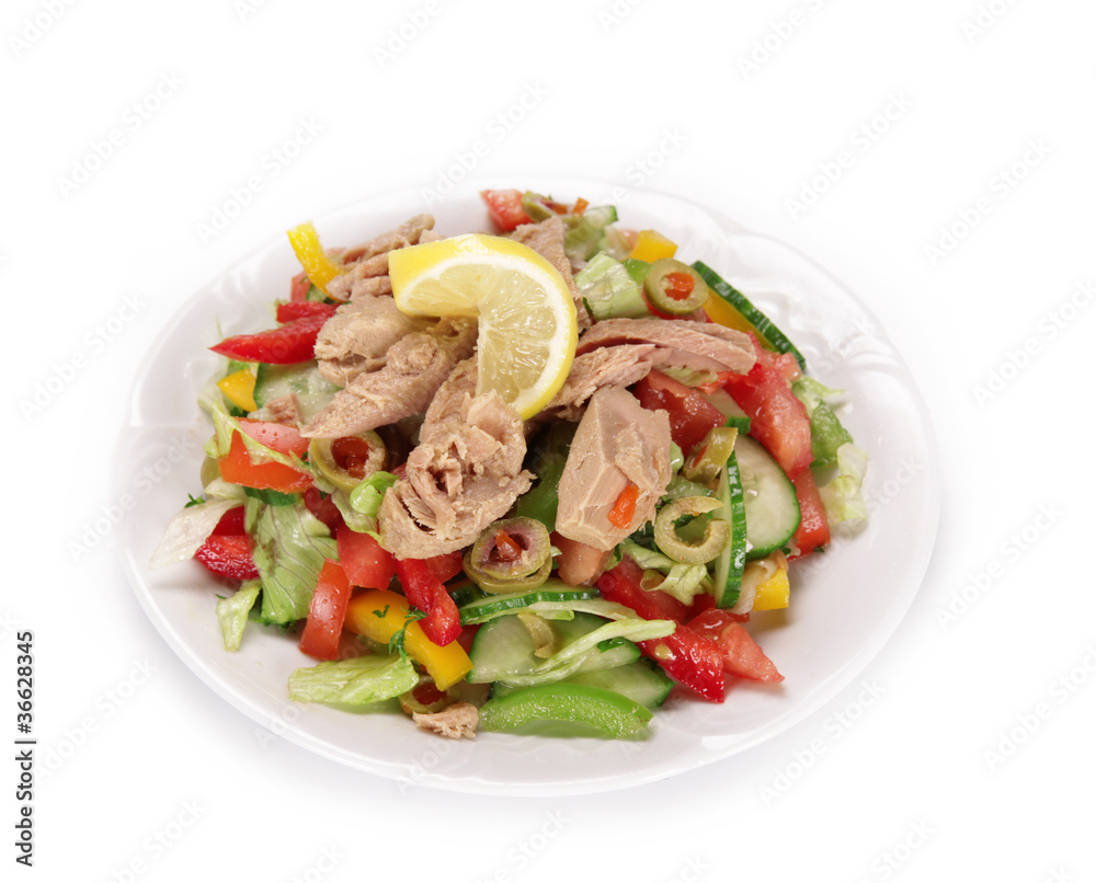 Fresh oriental salad on white background