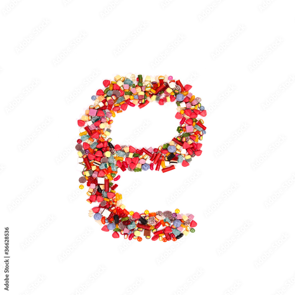 Candy letter on white background