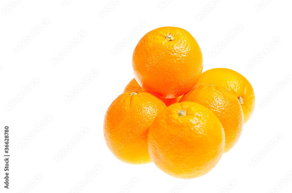 Six fresh oranges isolated on white Six fresh oranges isolated on white