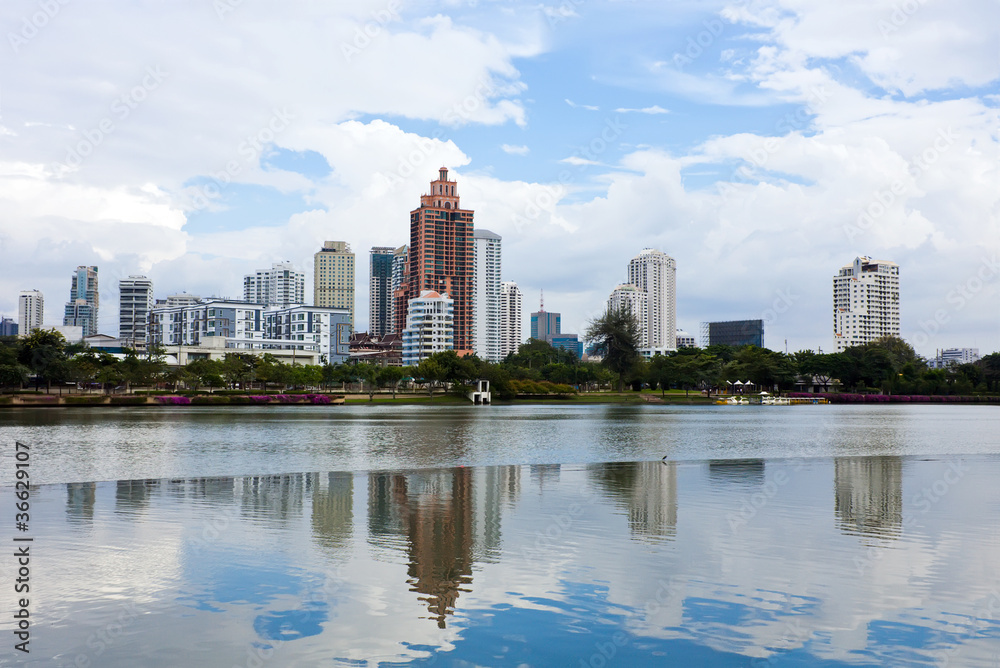 Bangkok city reflect on water