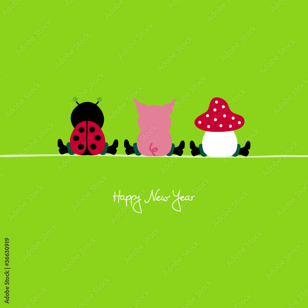 Sitting Ladybug, Pig & Fly Agaric Sitting Ladybug, Pig & Fly Agaric