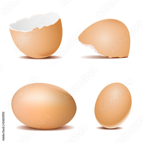 Set of eggs and cracked egg