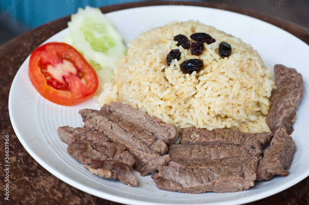 rice with baked beef