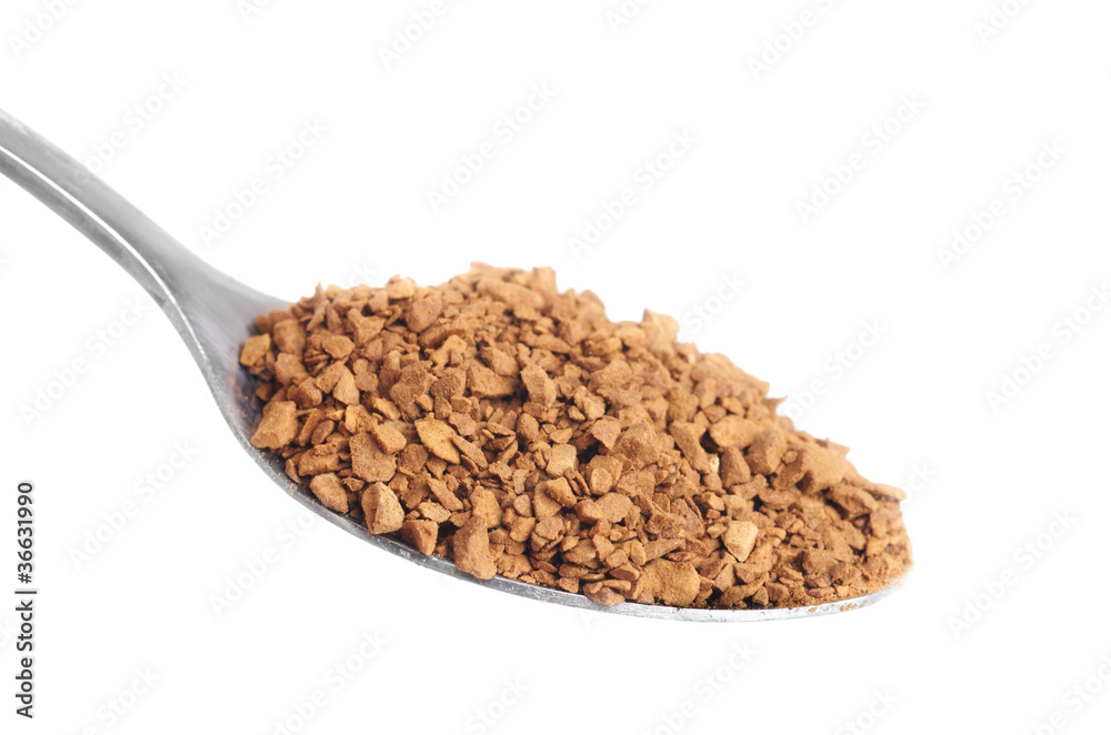 spoon with instant coffee isolation on white spoon with instant coffee isolation on white