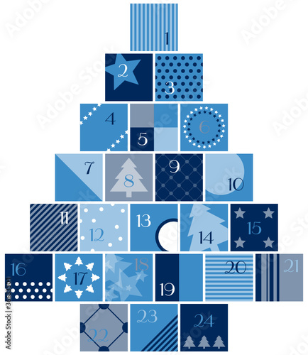 Advent Calendar Tree Blue/Grey/White