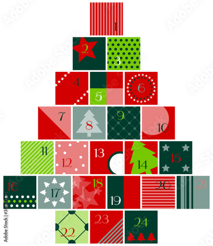 Advent Calendar Tree Red/Light & Dark Green/White