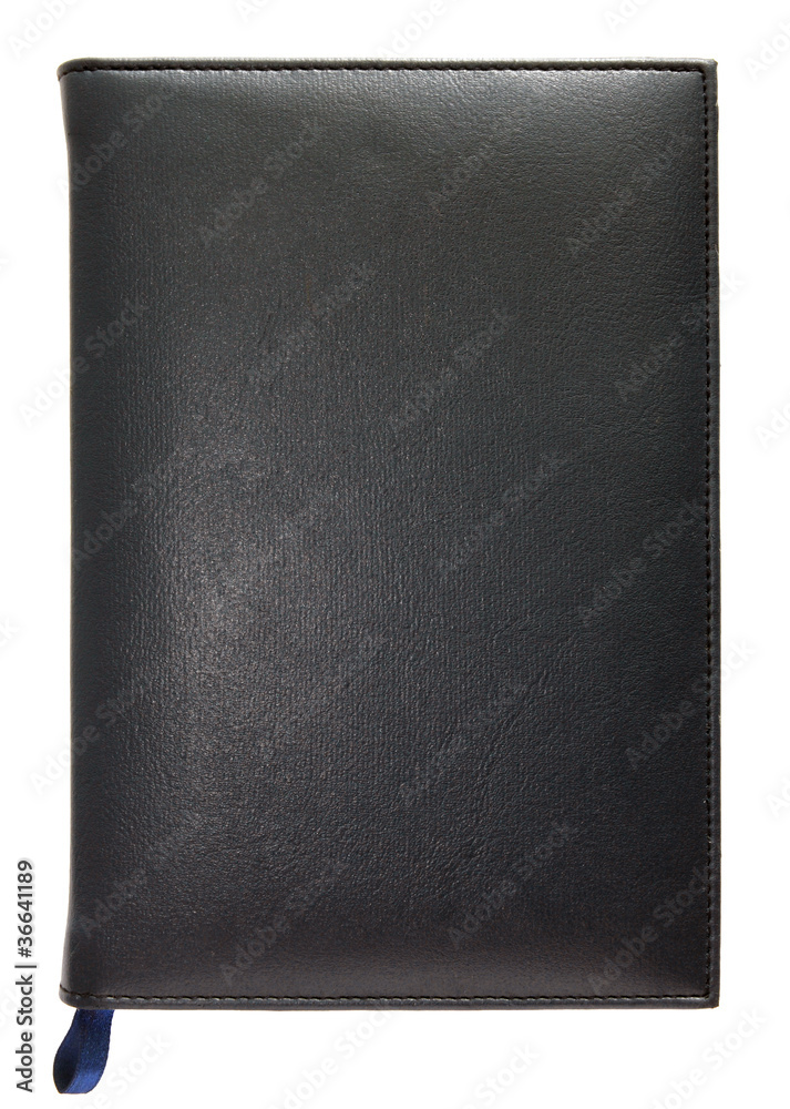 Black leather note book isolated on white background