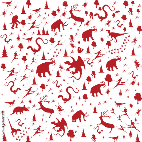 seamless background with Prehistoric Era, animals