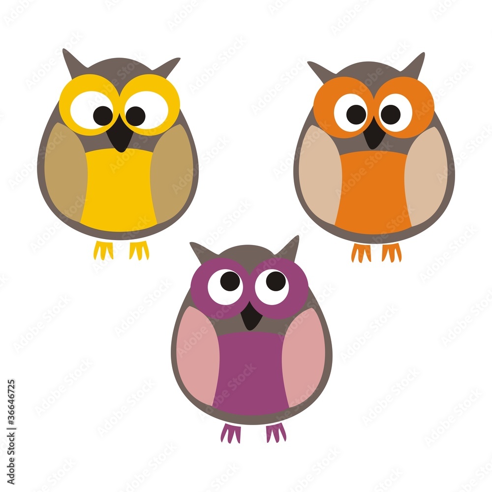Fototapeta premium Funny colorful owls vector isolated on white background