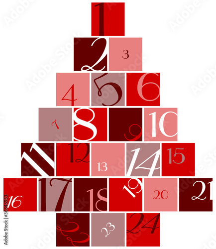 Advent Calendar Numbers Tree Red/White