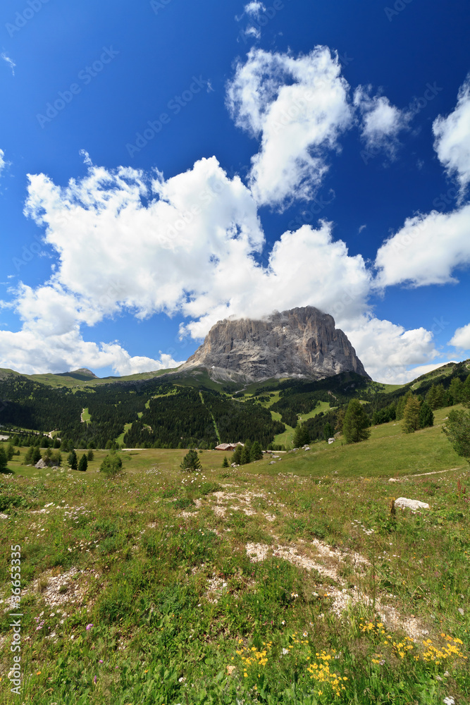 Fototapeta premium Gardena valley and Langkofel mount -Sudtirol, Italy