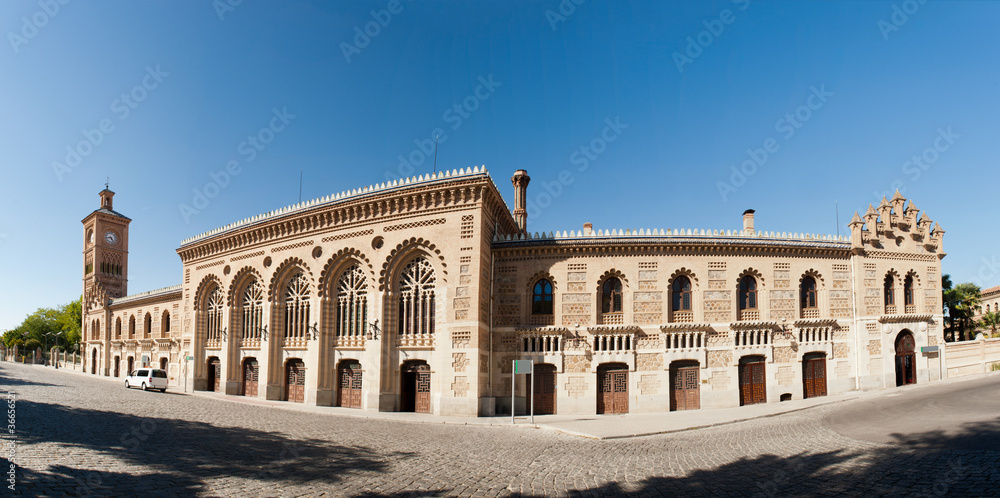 Building of train station in Toledo, Spain. Panoramic view