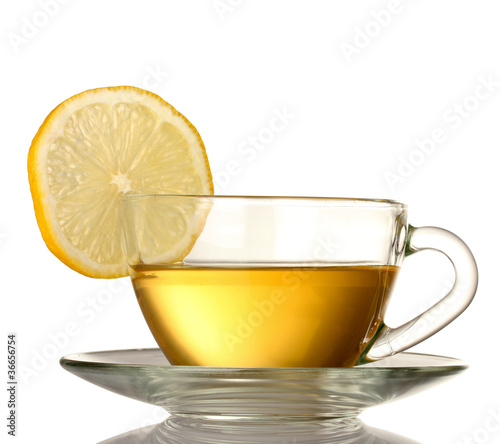 green tea with lemon isolated on white