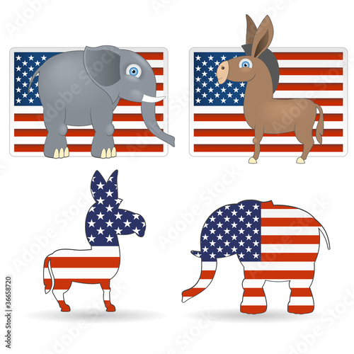The democrat and republican symbols