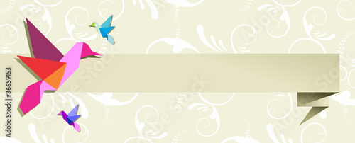 Origami hummingbird group banner floral design