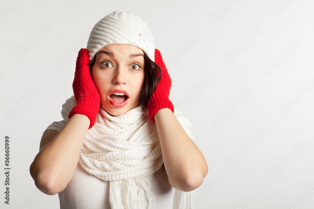 Amazed christmas girl. Isolated on white background. Amazed christmas girl. Isolated on white background.