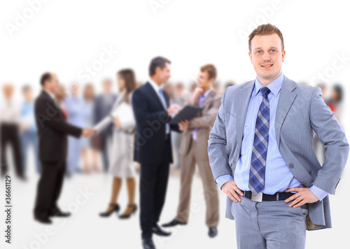 business man and his team isolated over a white