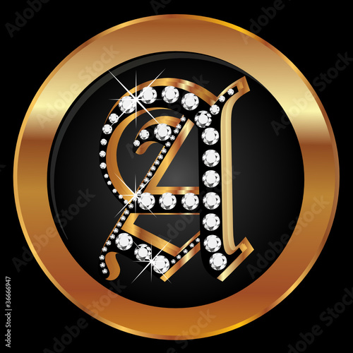 Gold letter A with diamonds bling