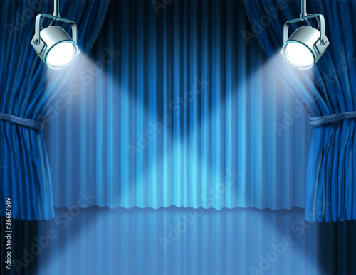 Foto Spotlights on blue velvet cinema curtains