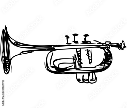 sketch of copper Cornet Musical Instrument
