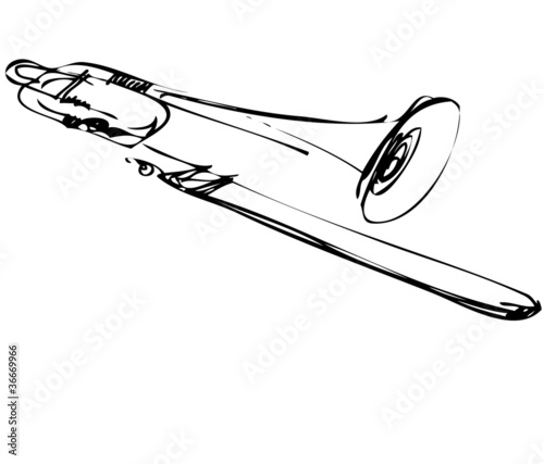 Sketch of copper musical instrument trombone