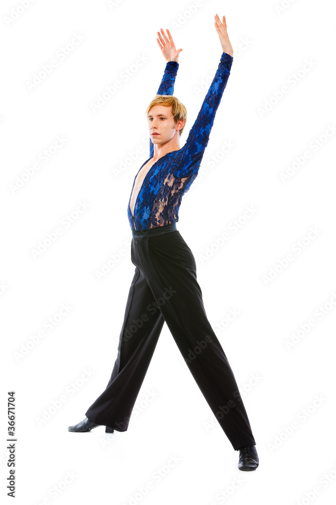 Ballroom male dancer in action isolated on white