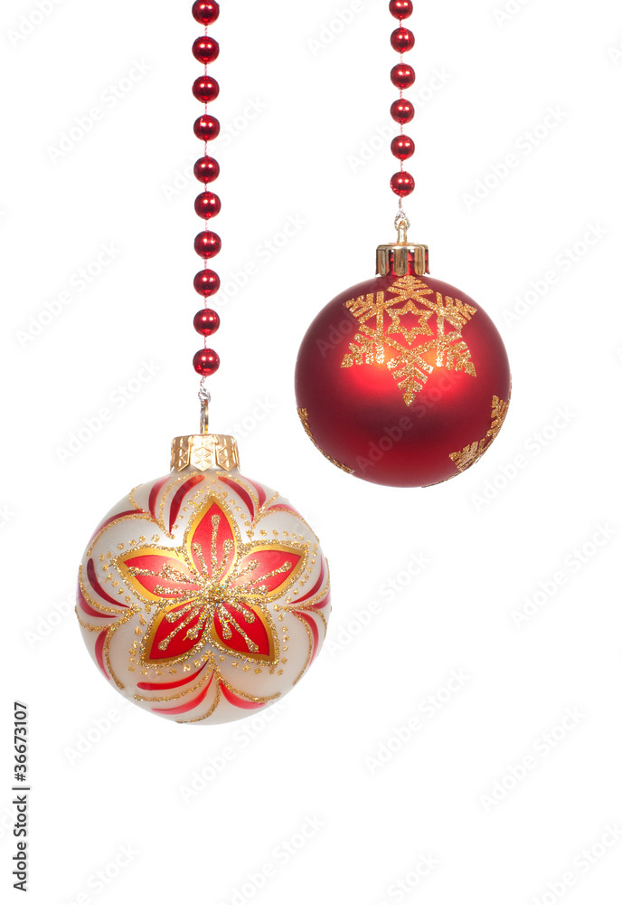 Christmas balls hanging isolated on white Christmas balls hanging isolated on white