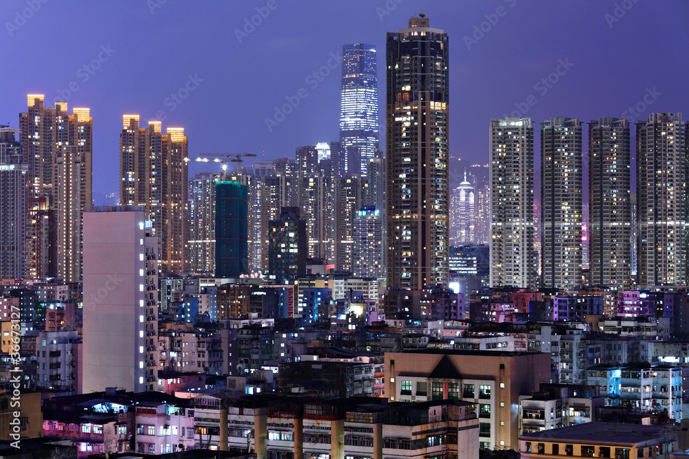 Hong Kong city downtown at night
