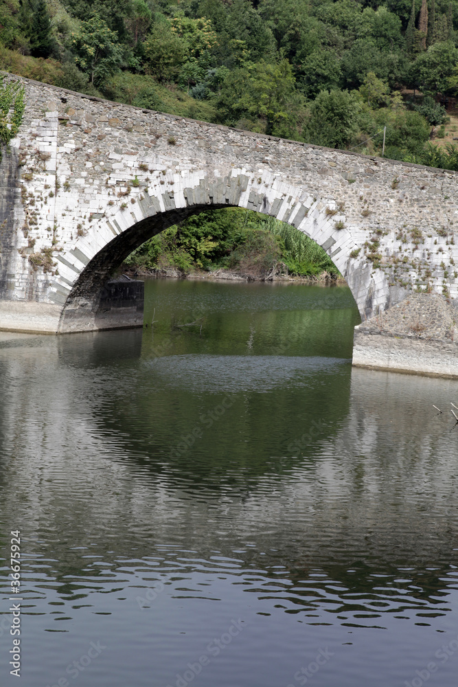 Fototapeta premium Ponte della Maddalena across the Serchio. Tuscany.