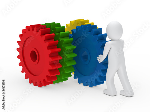 man push colorful gear