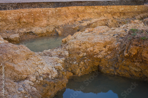 Condition of the road to water erosion as the cliff. photo